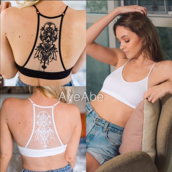 Plus Size Lace Sheer Mesh Tattoo Bralette BLACK - Picture 7 of 8